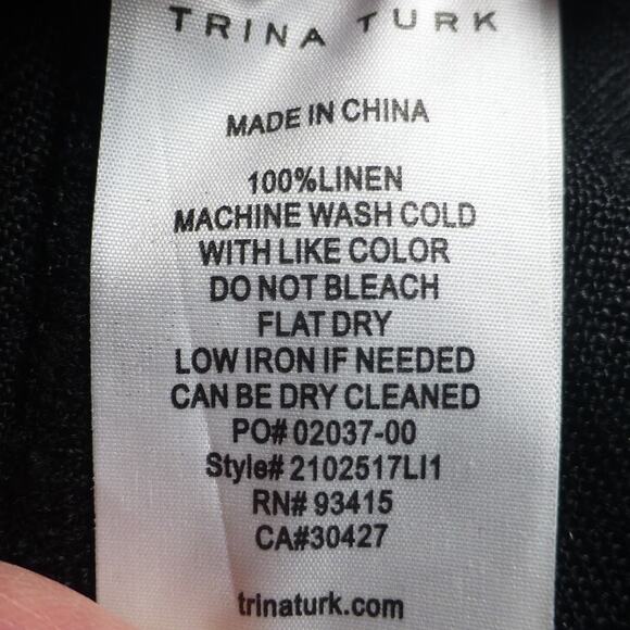 Trina Turk Linen Tiered Wide Leg Pants Small Black Boho Resort Out of Office - Picture 5 of 5